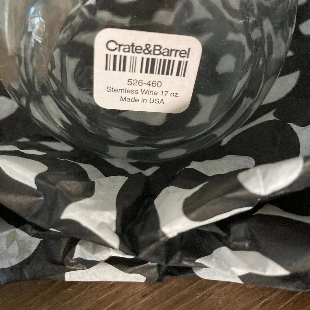 Crate & Barrel Stemless Wine Glasses - Set of 4 - NEW!